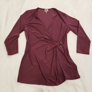 Anne Klein Plum 3/4 Length Sleeve Blouse Top